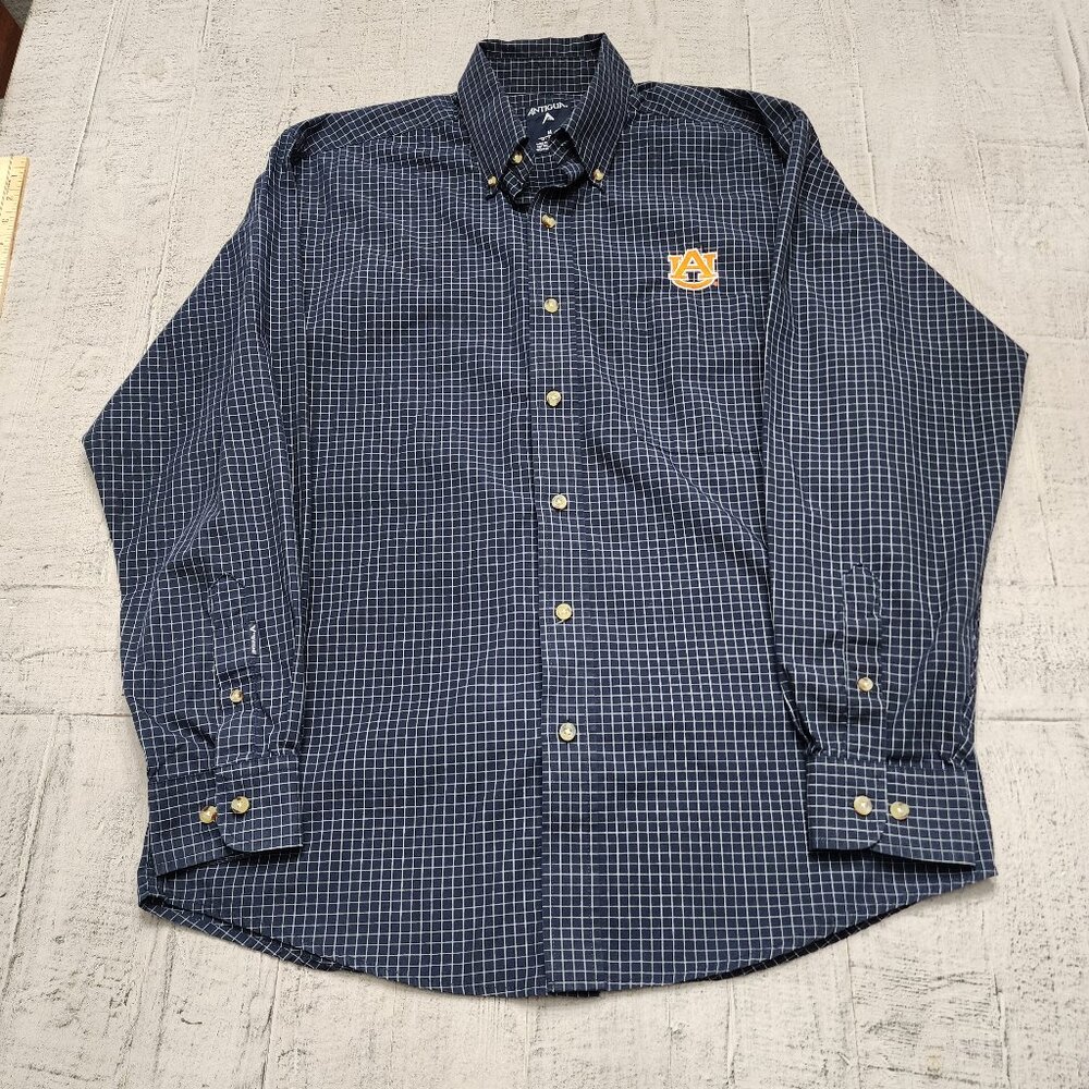 Antigua Auburn University Tigers‎ Mens  Size M Button Down Shirt Navy Plaid